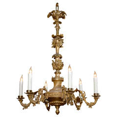 Antique Early 20th C. English Gilt Brass Chandelier