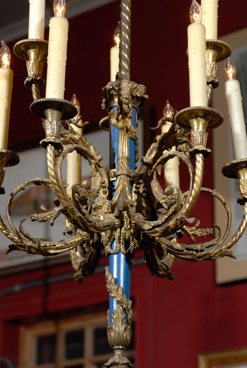 19th C. French 9 Light Brass Chandelier In Good Condition For Sale In Atlanta, GA