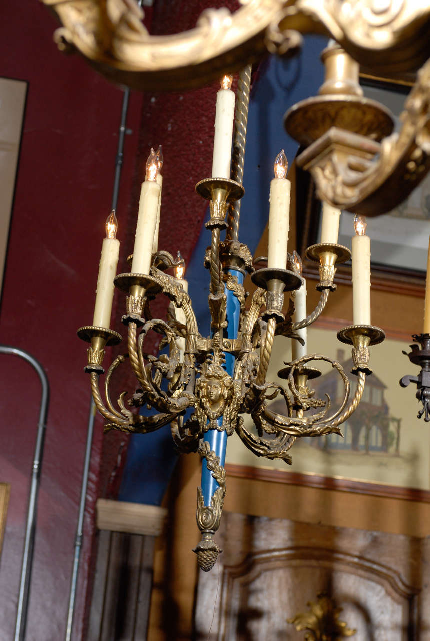 19th Century 19th C. French 9 Light Brass Chandelier For Sale