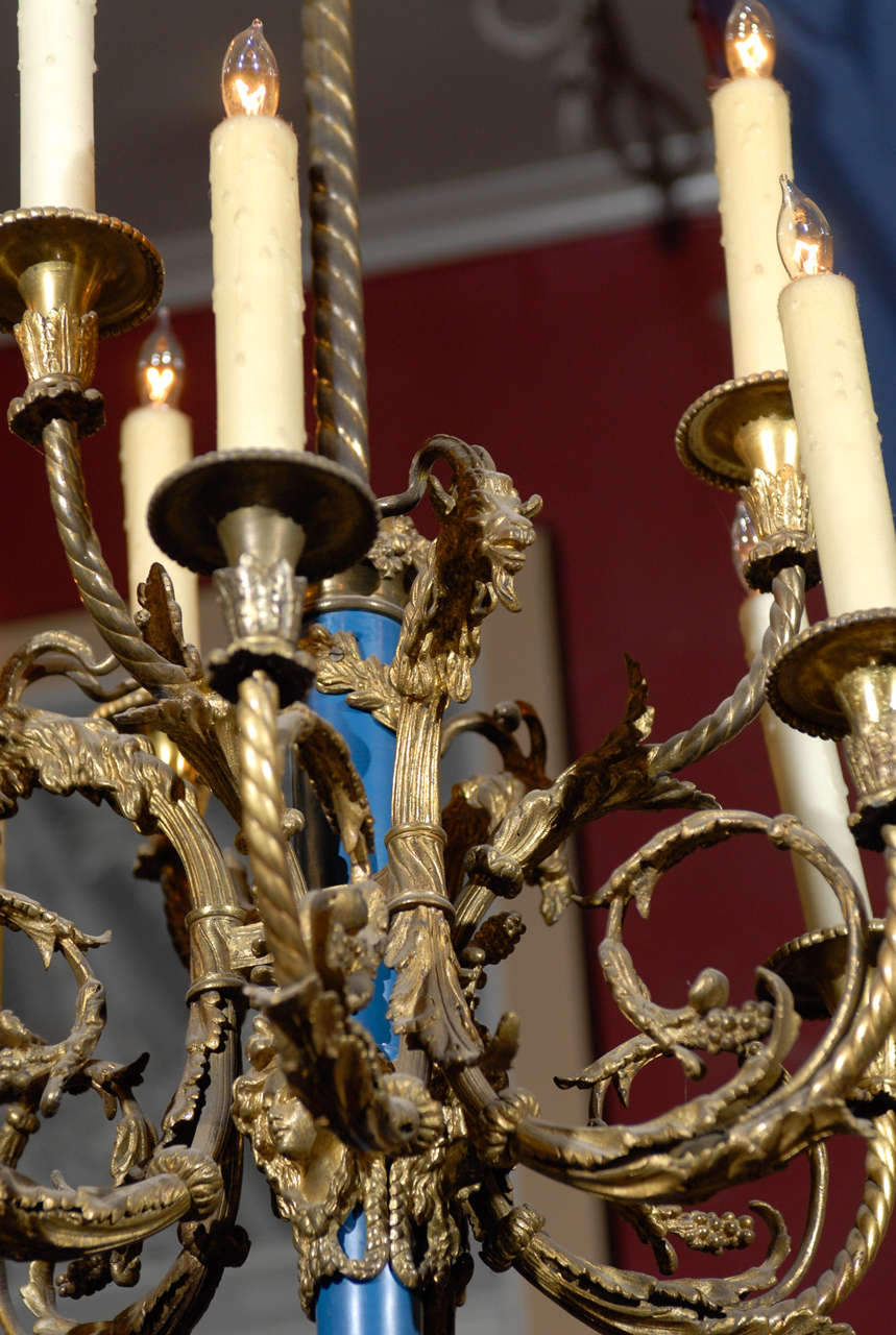 19th C. French 9 Light Brass Chandelier For Sale 3