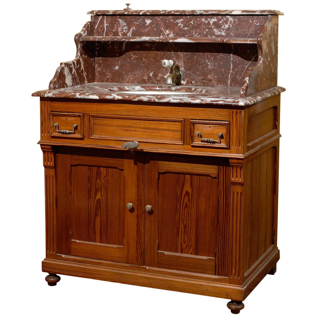 19th C. French Pine & Marble Washstand Sink For Sale