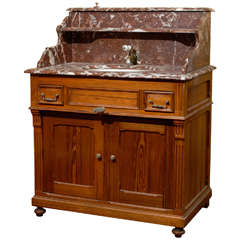 19th C. French Pine & Marble Washstand Sink