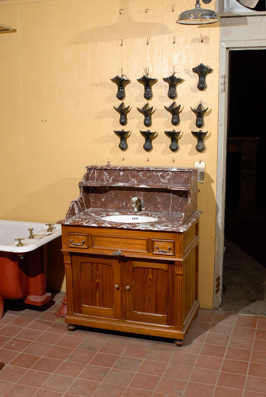 19th C. French Pine & Marble Washstand Sink In Good Condition For Sale In Atlanta, GA