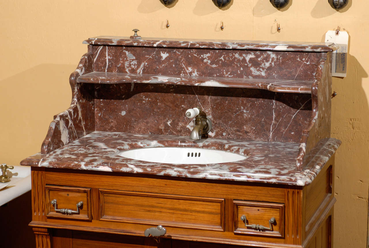 19th Century 19th C. French Pine & Marble Washstand Sink For Sale