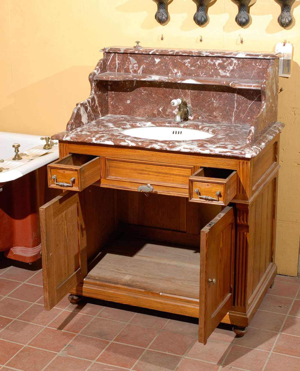 19th C. French Pine & Marble Washstand Sink For Sale 2