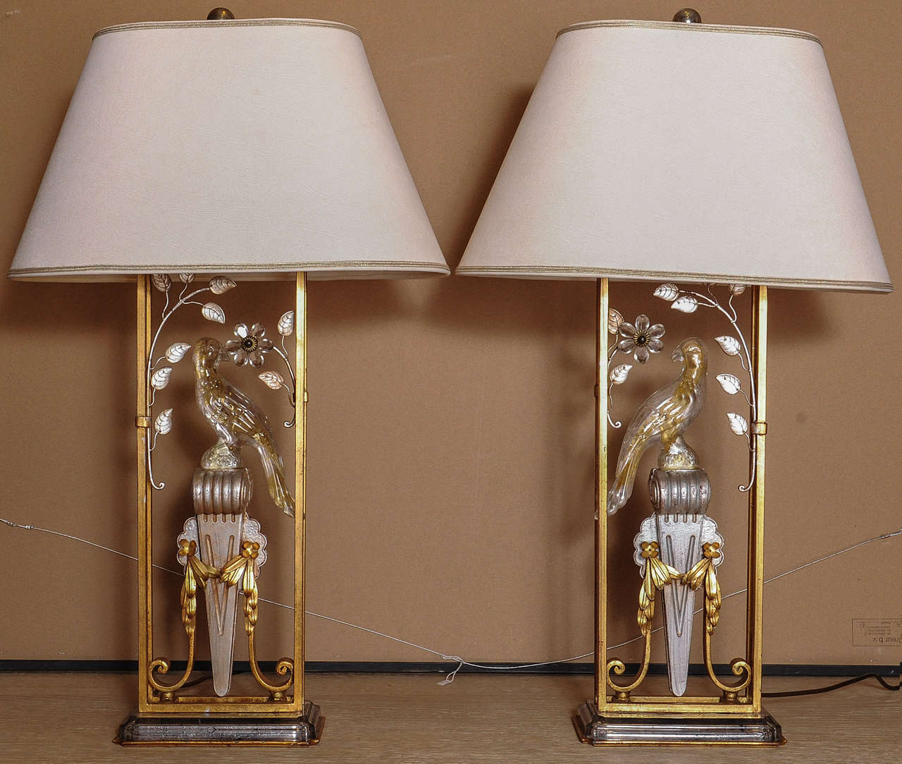 A rare pair of tablelamps with a parrot motive, maison Bagues, France

.