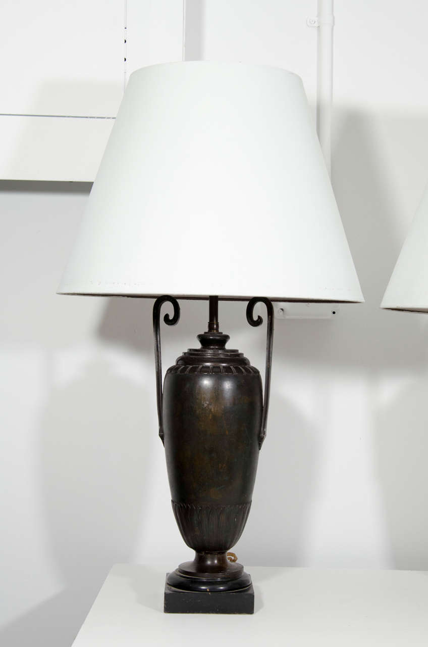 Pair of Bronze Neo Classical French Lamps
