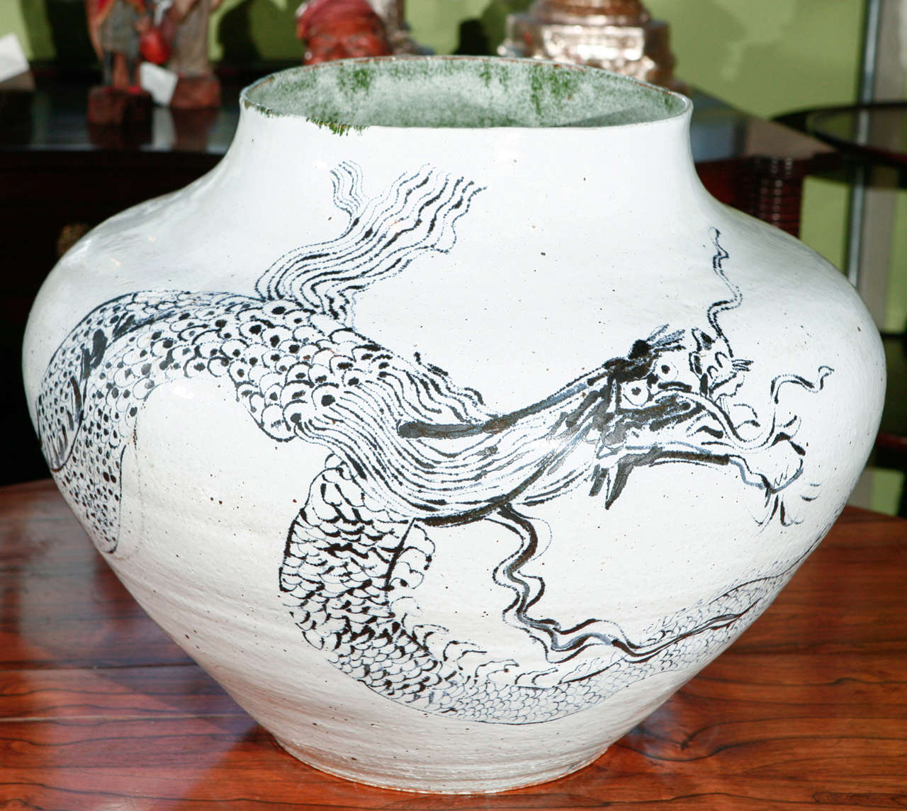 Michael and Magdalena Frimkess ceramic vessel depicting a dragon, signed