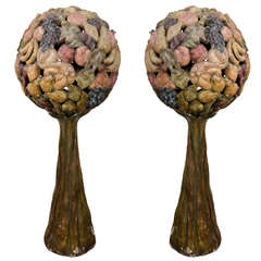 A Pair of French Art Nouveau Polychrome Topiaries