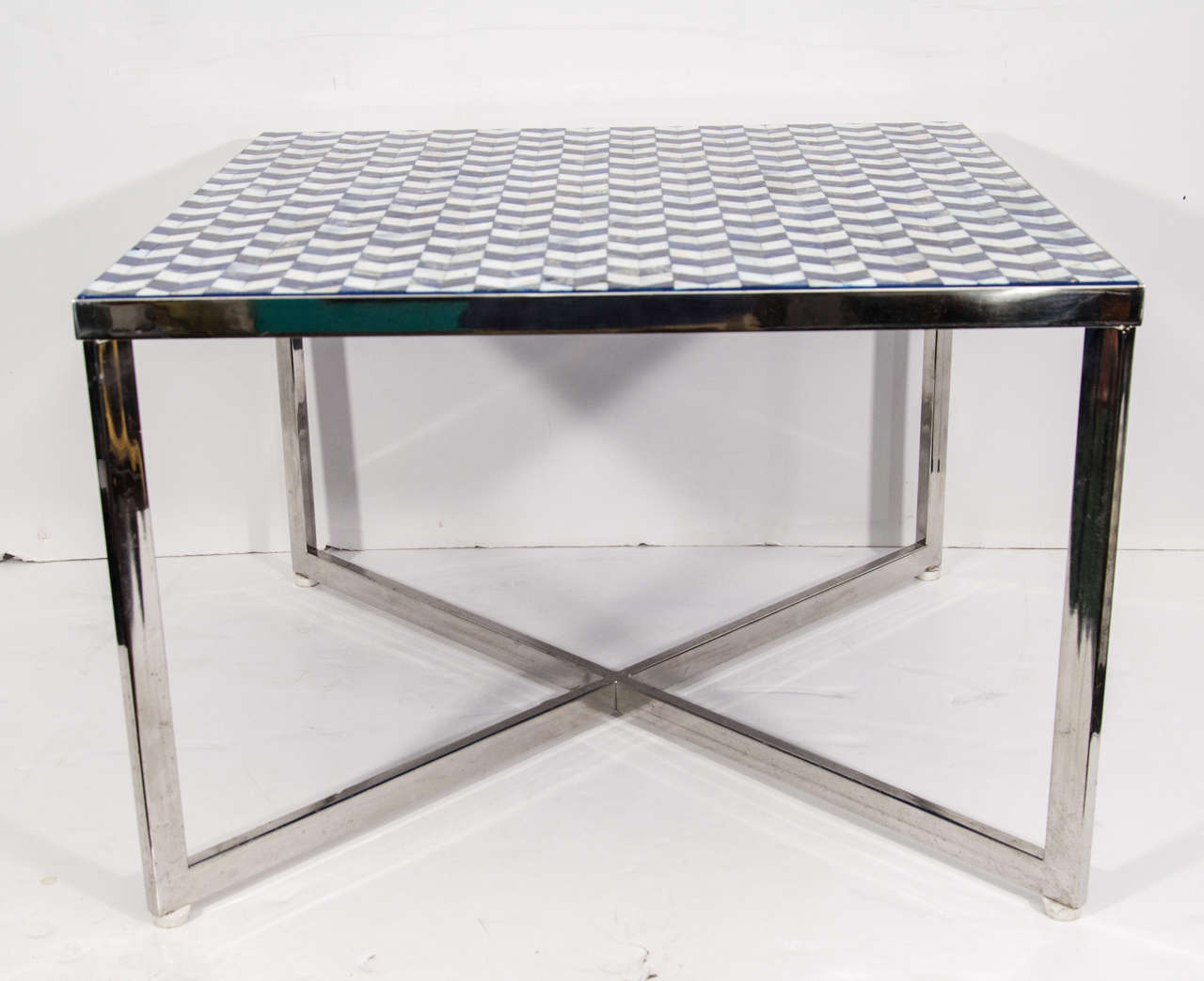 Small Indian Inlaid Lapis Table with Chrome Legs.