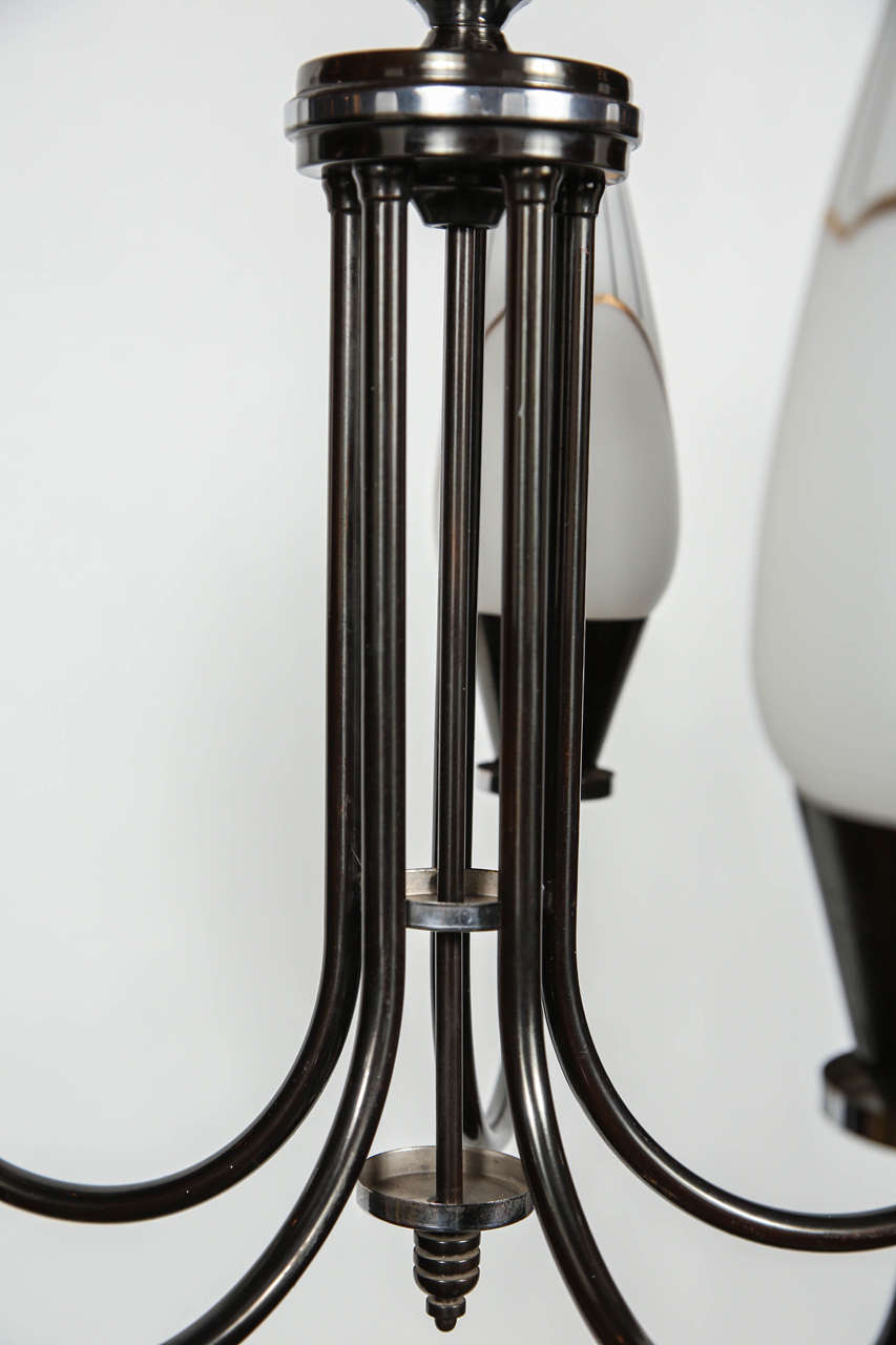 Five Lamp 1950s Modern Pendant Light In Excellent Condition In Los Angeles, CA