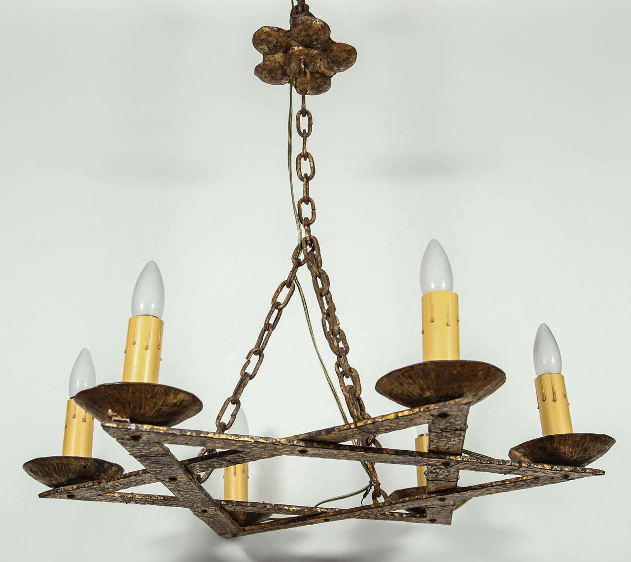 American Six Lamp Star of David Bronze Chandelier