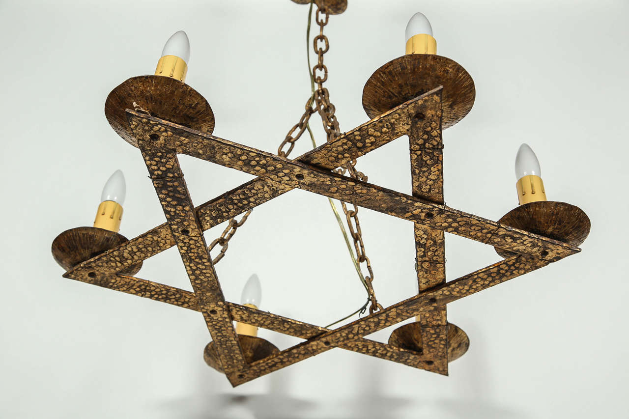20th Century Six Lamp Star of David Bronze Chandelier