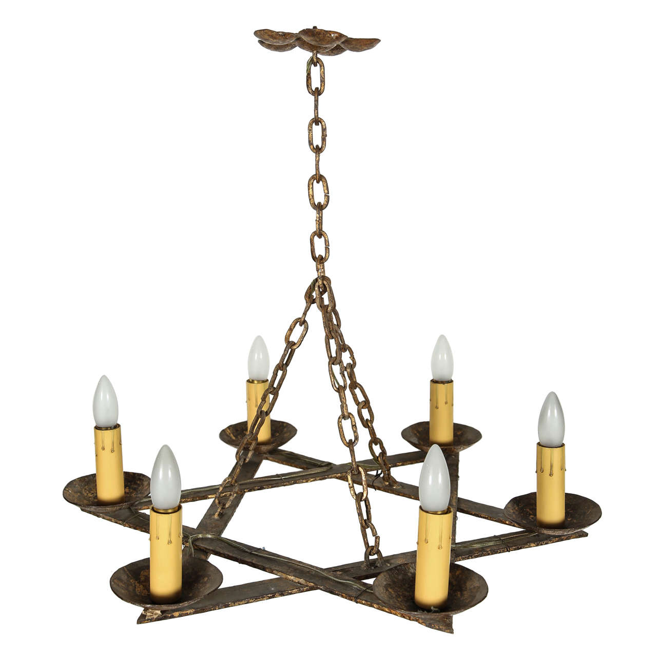 Six Lamp Star of David Bronze Chandelier For Sale at 1stDibs