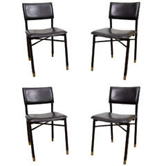 Set of 4 Jacques Adnet Leather chairs