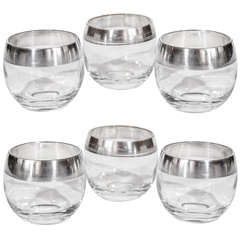 Set of Six Sterling and Crystal Barware Glasses Designed by Dorothy Thorpe