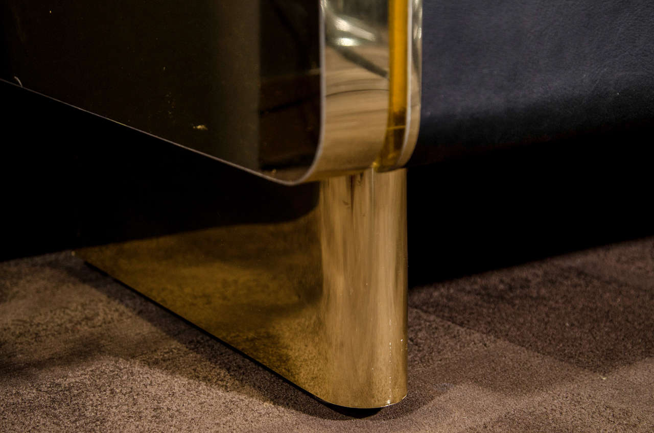Modern Streamline Chest of Drawers in Brass and Black Leather, Designed by Ello 2