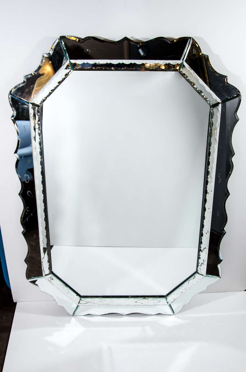 1940's Hollywood Octagonal Mirror with Venetian Inspired Design