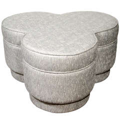 1940's Luxe Hollywood Ottoman/Pouf with Stylized Trefoil Design