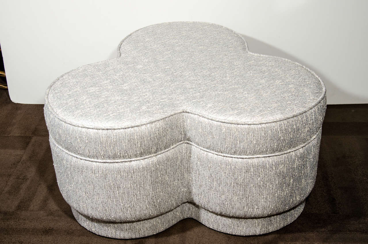 Mid-20th Century 1940's Luxe Hollywood Ottoman/Pouf with Stylized Trefoil Design