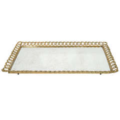Rare & Large-Scale Art Deco Mirrored Vanity Tray with Filigree Design
