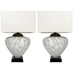 Pair of Ultra Modern Large Murano Glass Lamps with Illuminated Urns