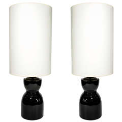 Pair of Mid Century Ceramic Lamps with Modernist Hourglass Form