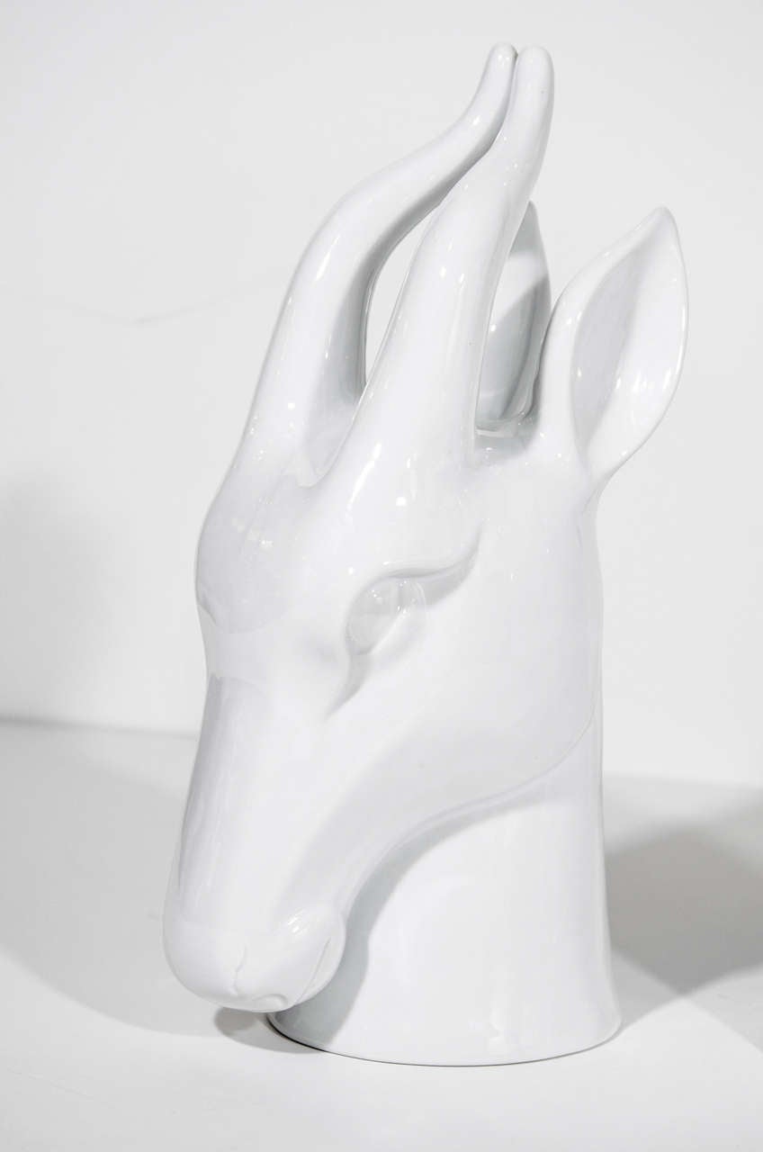 American Pair Of Blanc De Chine Gazelle Sculptures