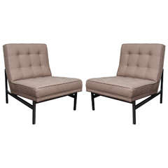 Pair of Armless Knoll Lounge Chairs in Gray Linen