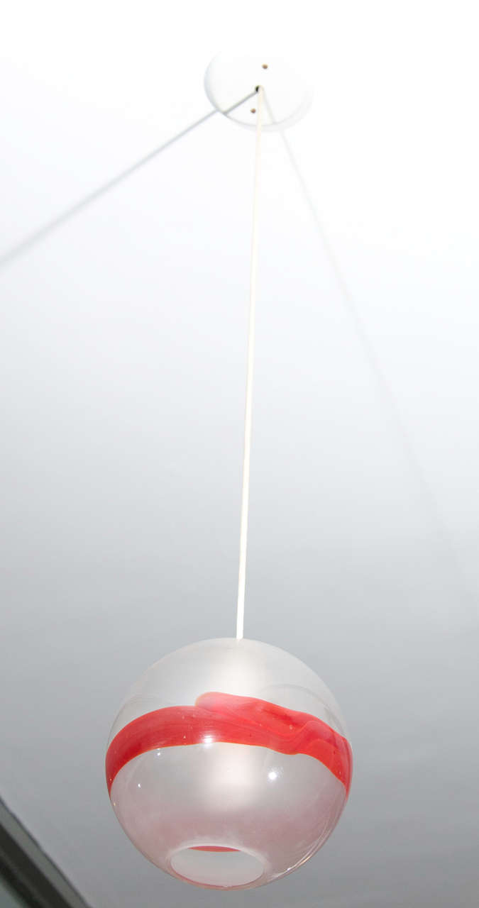 Italian Venini Globe Pendant with Red Stripe