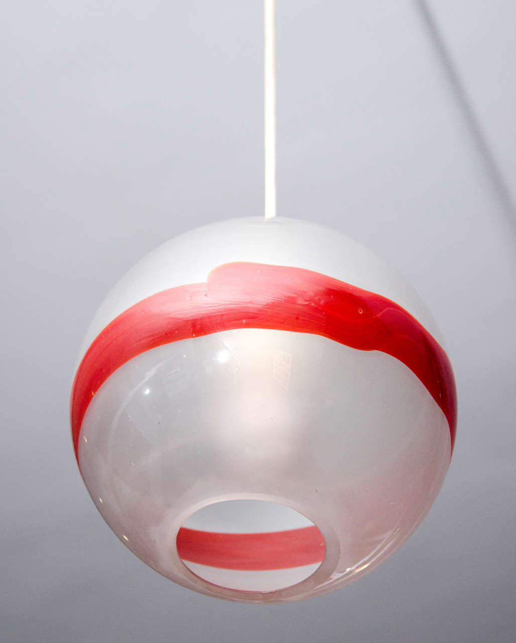 Blown Glass Venini Globe Pendant with Red Stripe