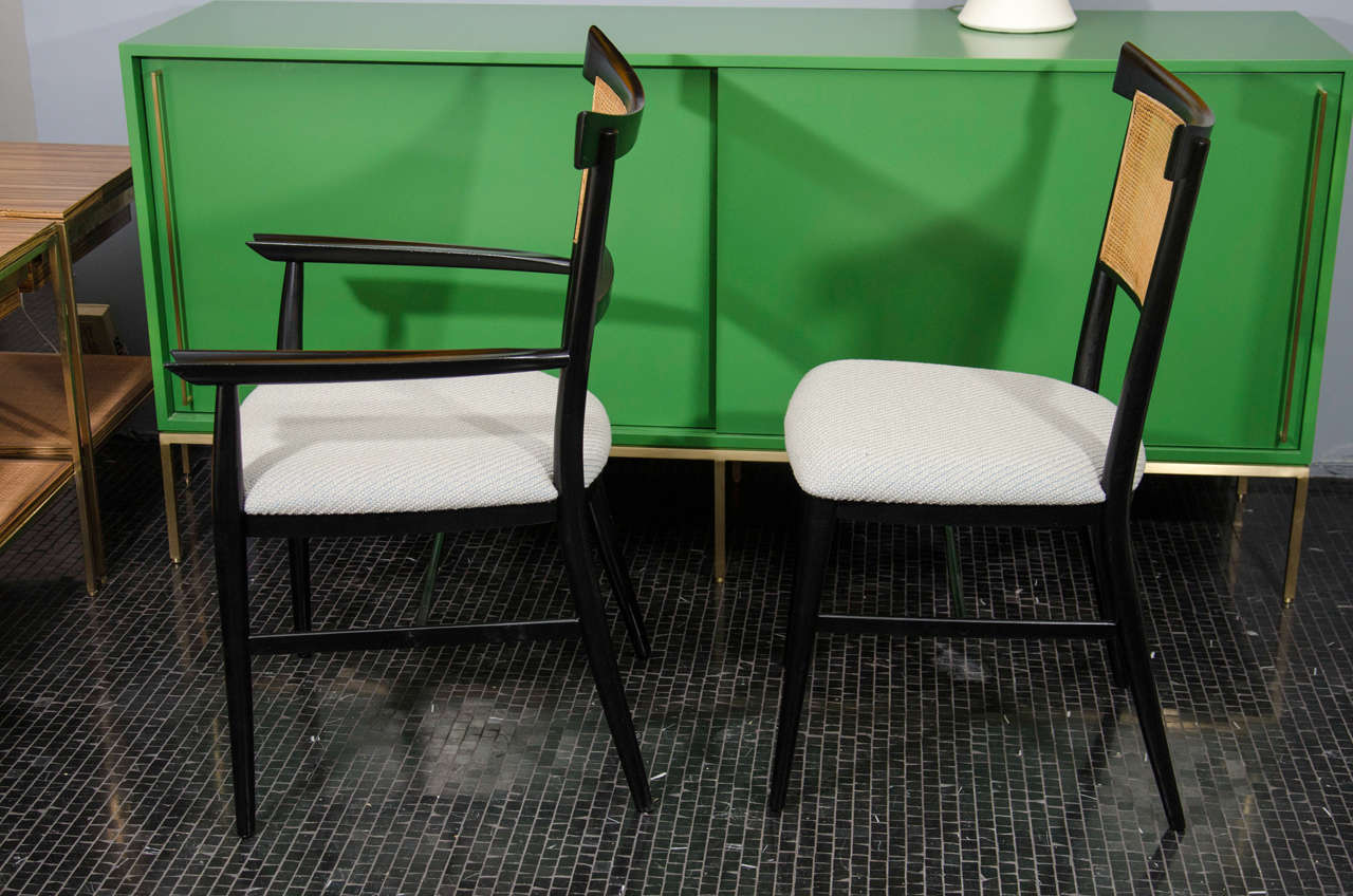 Set of 6 black lacquer and cane Paul McCobb dining chairs. 2
