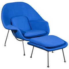 Eero Saarinen Womb Chair and Ottoman in Used Girard Fabric