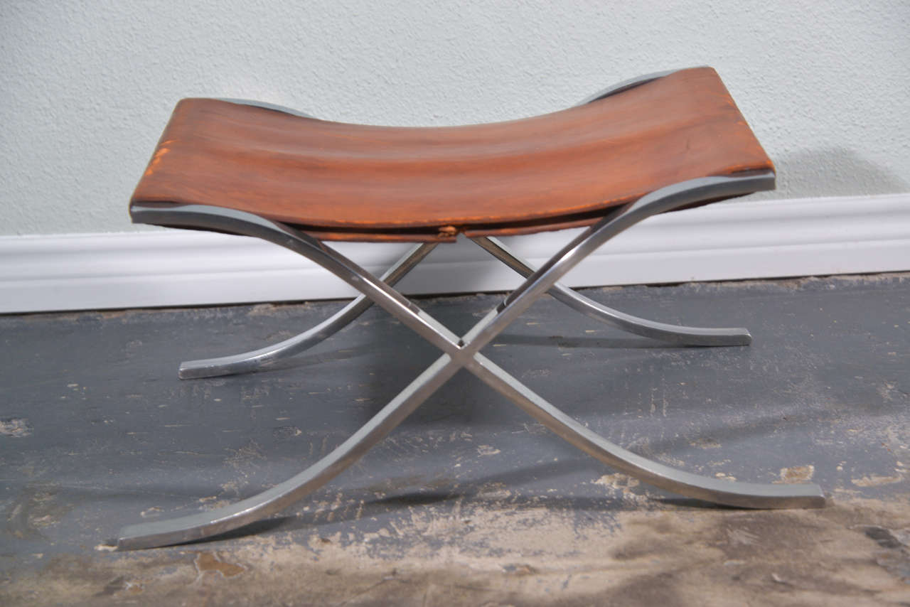 Mid-Century Modern Ludwig Mies van der Rohe Barcelona Stool in Original Leather, 1965