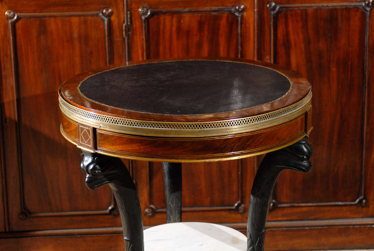 Marble 19th Century French Bouillotte Table With Carved Eagle Motif Legs & Lower Shelf For Sale