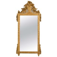 Large Louis XVI Gilt-Wood & Painted Mirror with Basket of Fruit, France