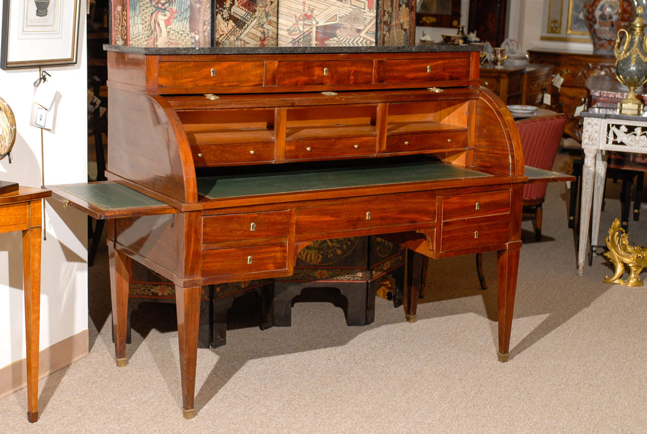 Marble Large Louis XVI Style French Mahogany Cylindrical Bureau, 19th Century For Sale