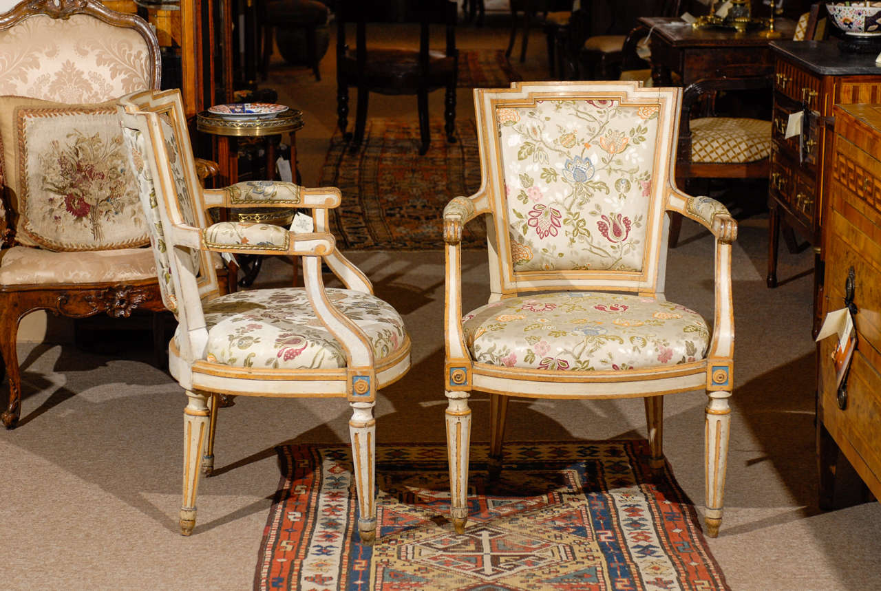 A  fine pair of Louis XVI painted fuauteuils  