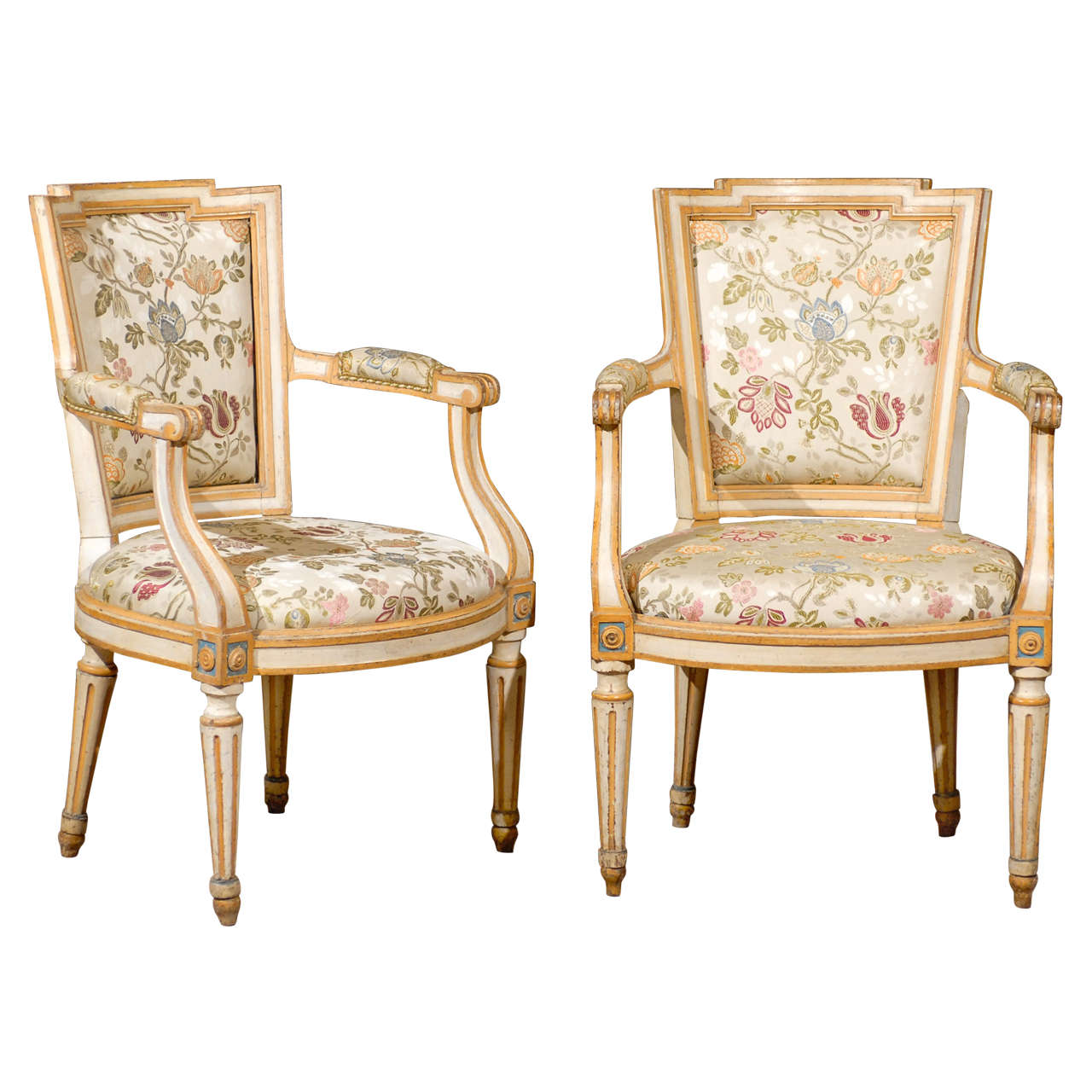 Fine Pair of 18th Century French Louis XVI Painted Fauteuils