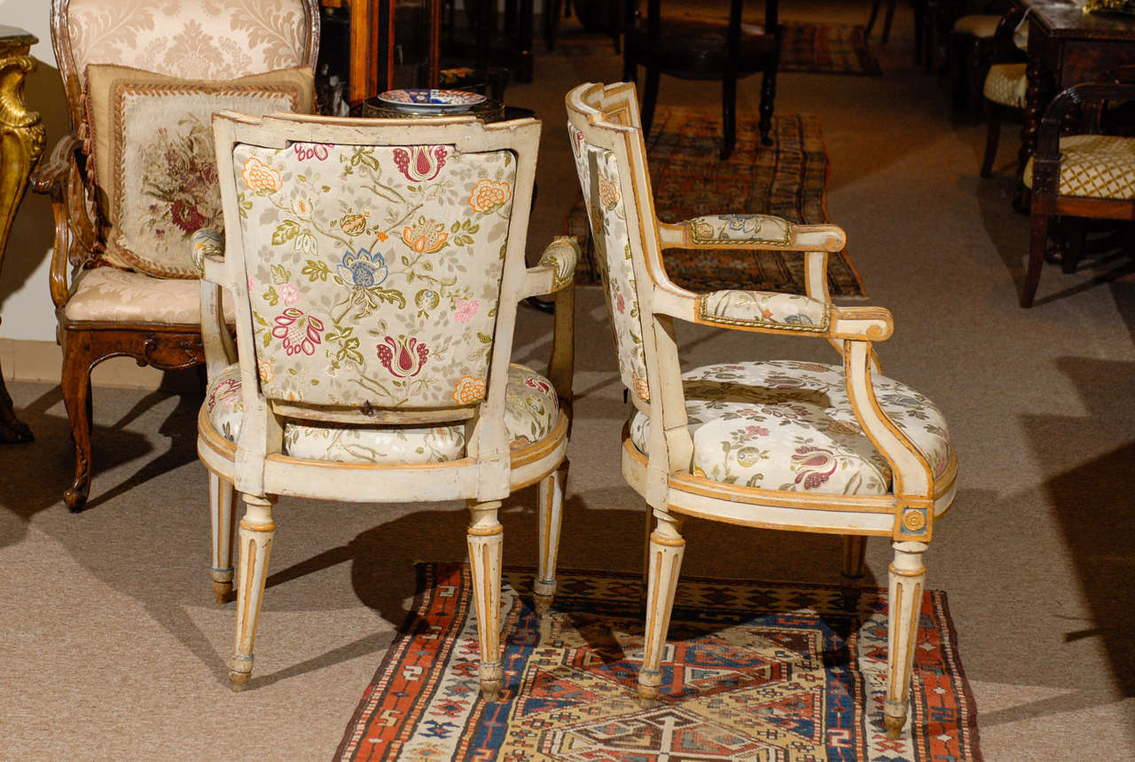 Upholstery Fine Pair of 18th Century French Louis XVI Painted Fauteuils For Sale