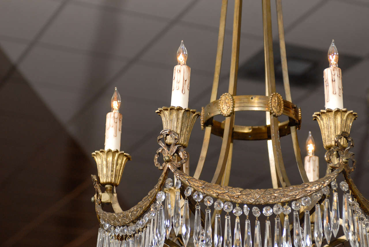 19th Century Neoclassical French Gilt Bronze & Crystal Chandelier