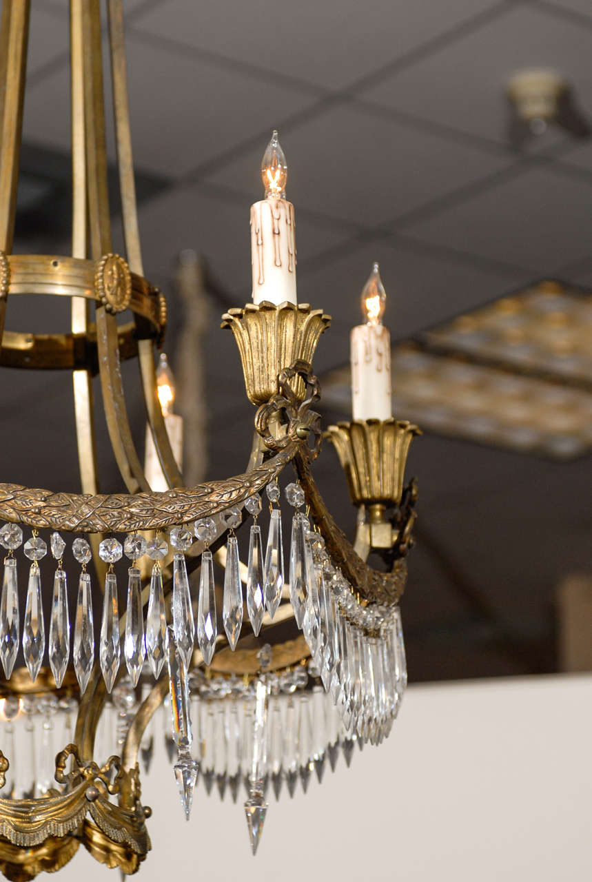 Neoclassical French Gilt Bronze & Crystal Chandelier 1