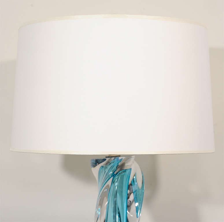 Italian A Small Murano Tapering Blue Glass Table Lamp.