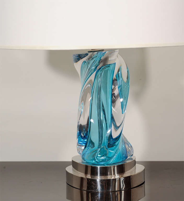 Mid-20th Century A Small Murano Tapering Blue Glass Table Lamp.
