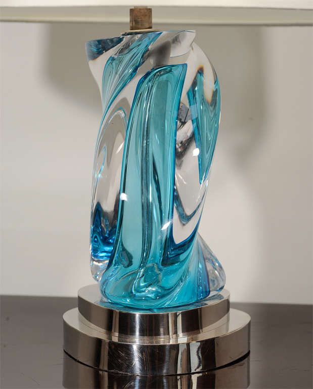 A Small Murano Tapering Blue Glass Table Lamp. 1