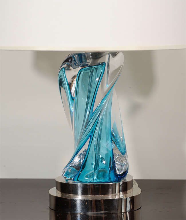 A Small Murano Tapering Blue Glass Table Lamp. 2