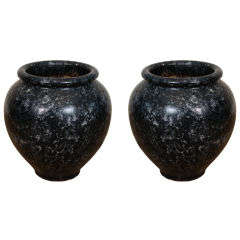 A Pair of Galloway Ceramic Black Glazed Urns.