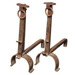 PAIR OF LARGE IRON ANDIRONS