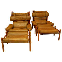 Pair of Inca Chairs and Stools by Arne Norell