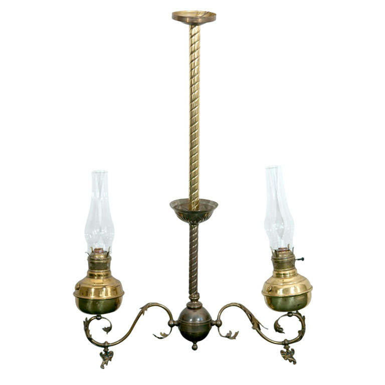 Converted  Double  Oil  Lamp  Chandelier For Sale